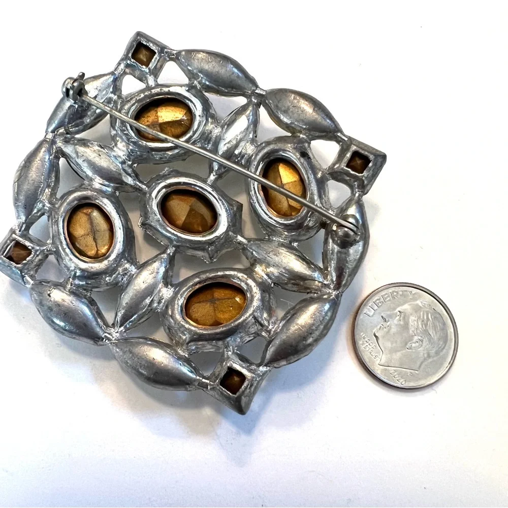 Vintage Rhinestone Brooch Statement Pin Runway Large
